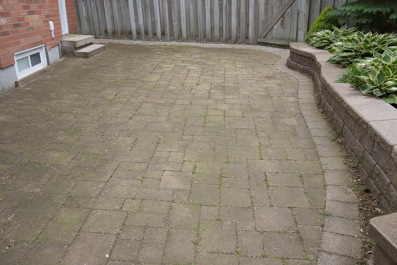Dirty interlock patio before restoration